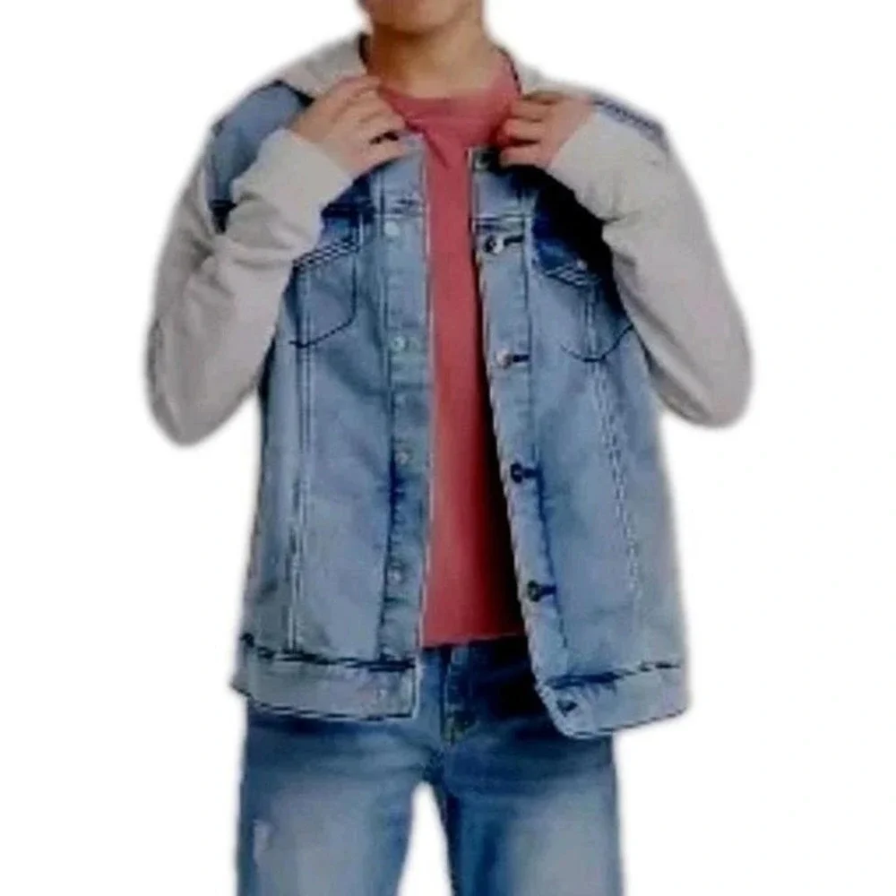 Kids Denim Jacket Hooded Youth 8 Blue Jean Jacket School Casual Streetwear